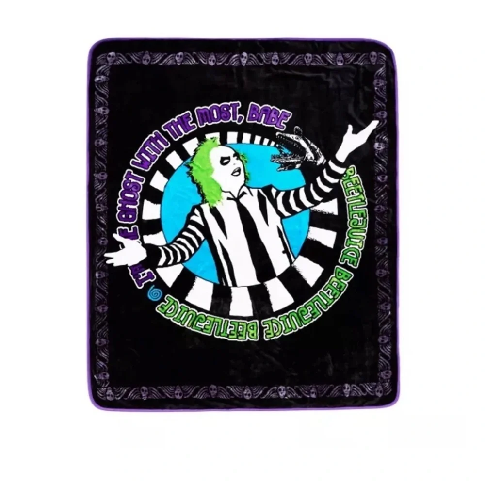Beetlejuice Reversible Plush Throw NWT 50x60